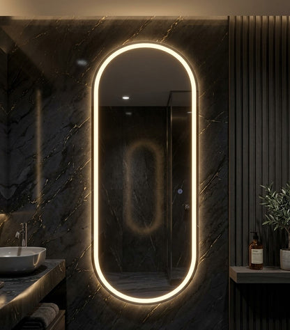Premium LED Wall Mirror – Double LED Dimmable | Gold & Warm White Touch Sensor Mirror